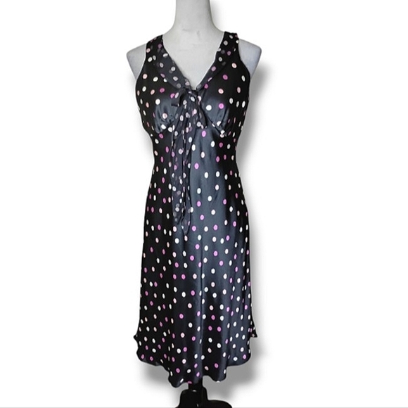 ECI New York Y2K Silk Babydoll Dress 8 Bow Front Retro Pin-Up Polka Dot Barbie - Picture 10 of 10